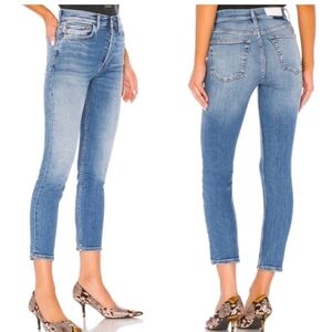 Re/Done Medium Vain Stove Pipe High Rise Button Fly Women's Jeans
